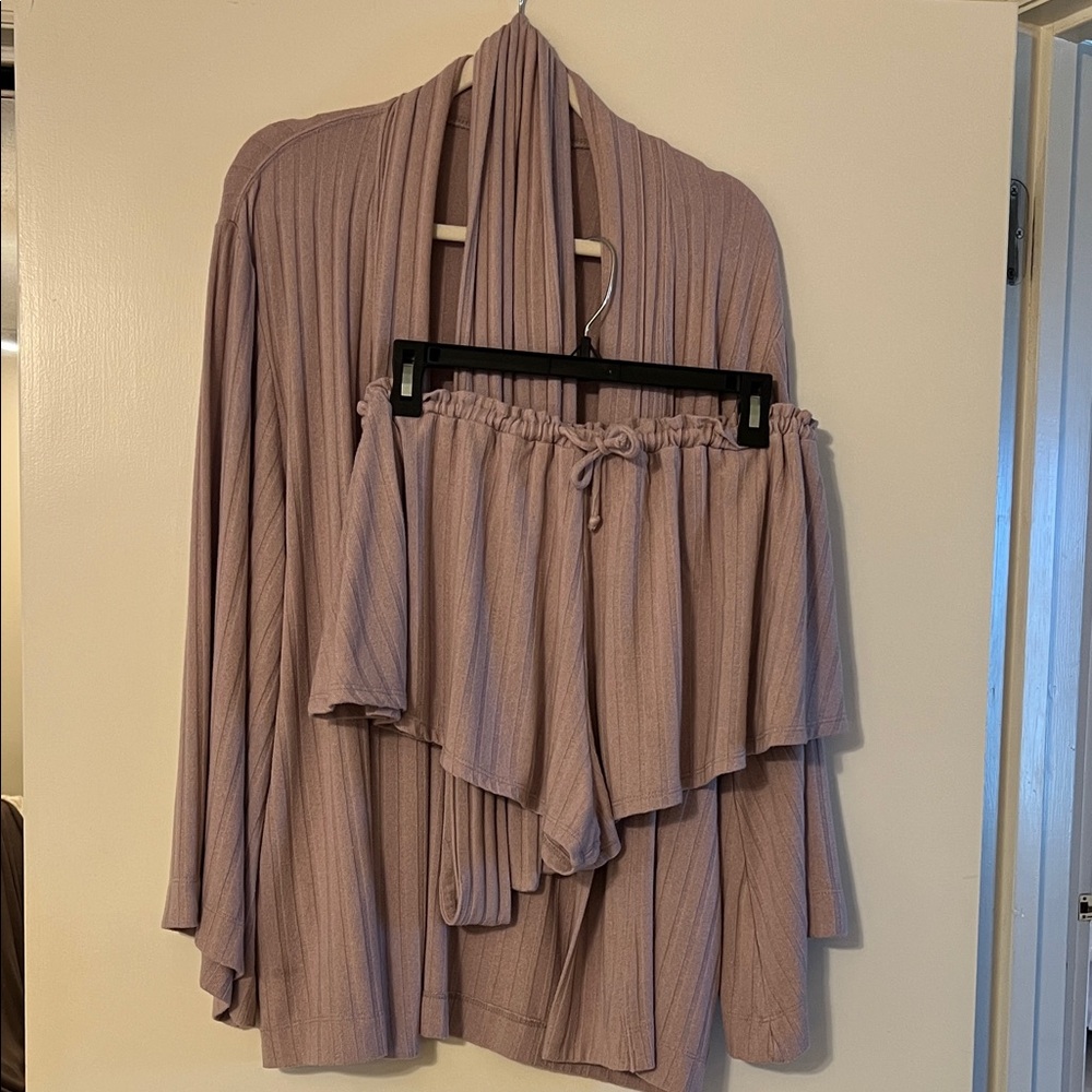 Lovers and Friends!! Dusty Mauve Ribbed Robe and Shorts Set